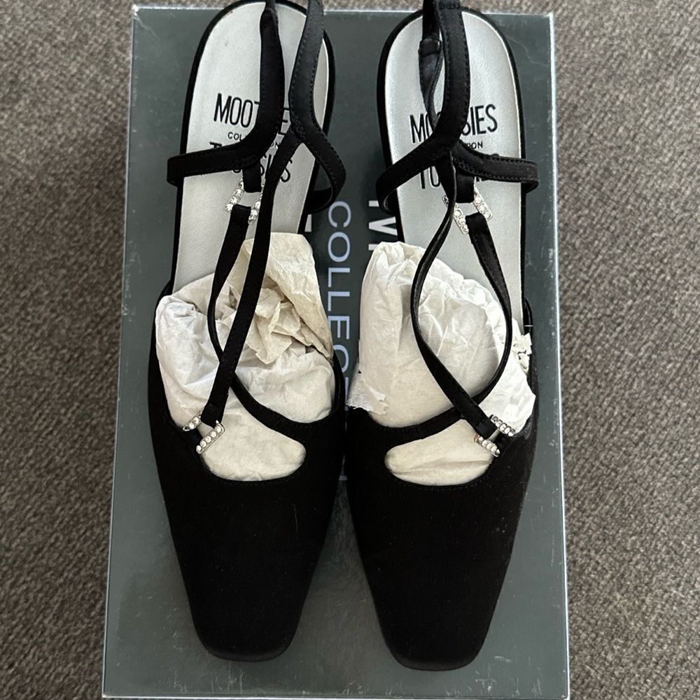90s Black Satin Heels Slingback Rhinestone Formal Size 7